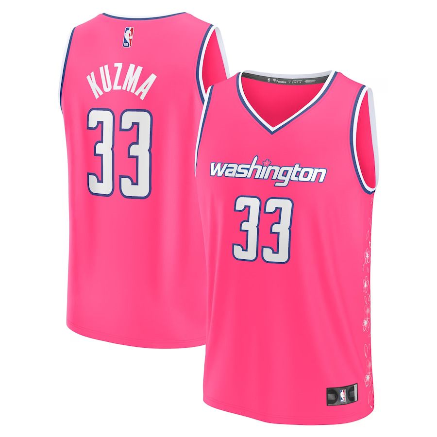 Men Washington Wizards 33 Kyle Kuzma Fanatics Branded Pink City Edition 2022-23 Fastbreak NBA Jersey